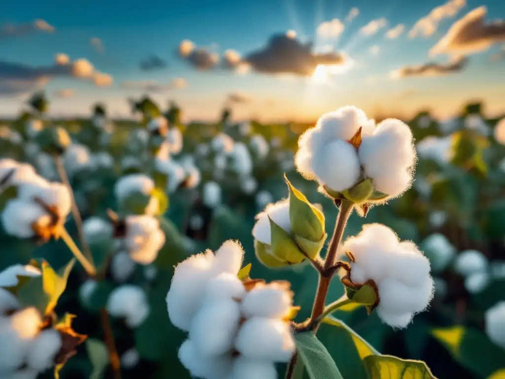 Campo de algodón dorado, listo para la cosecha Beneficios del trading de algodón: campo de algodón vibrante y abundante listo para la cosecha
