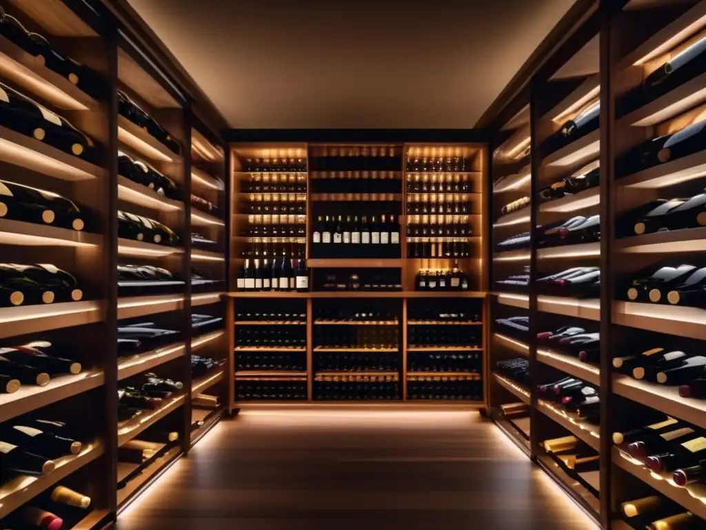 Bodega de vinos organizada y elegante Beneficios de invertir en vinos y licores: moderna bodega organizada con botellas meticulosamente etiquetadas