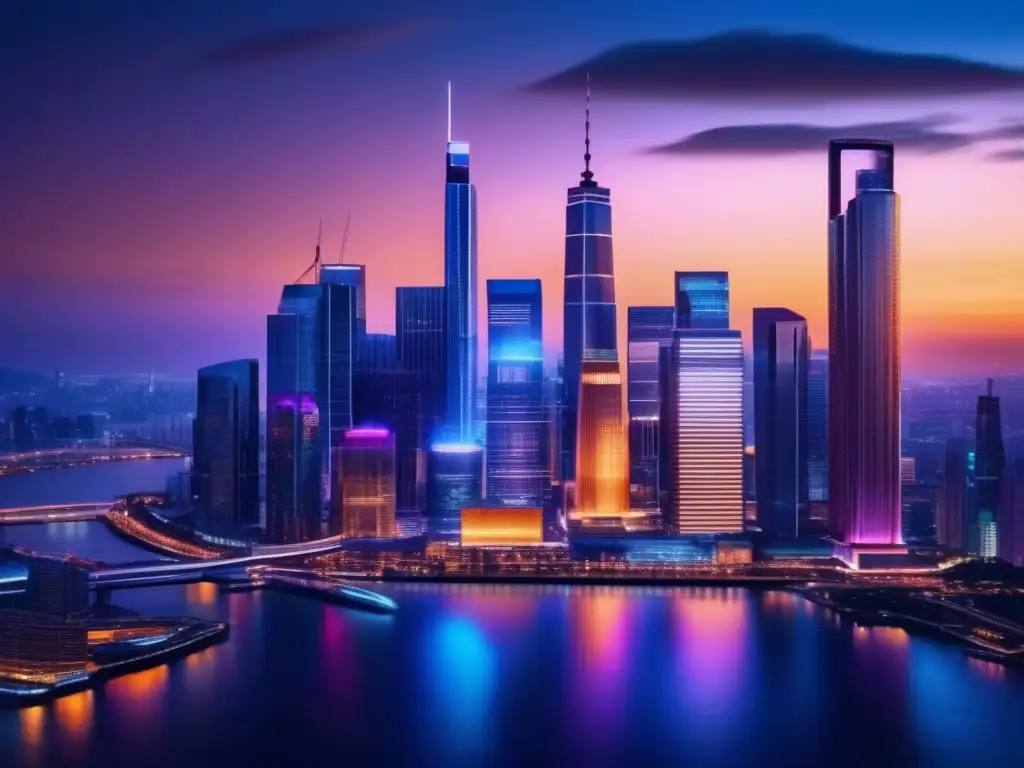Ciudad financiera futurista de noche Beneficios Roboadvisors en volatilidad del mercado