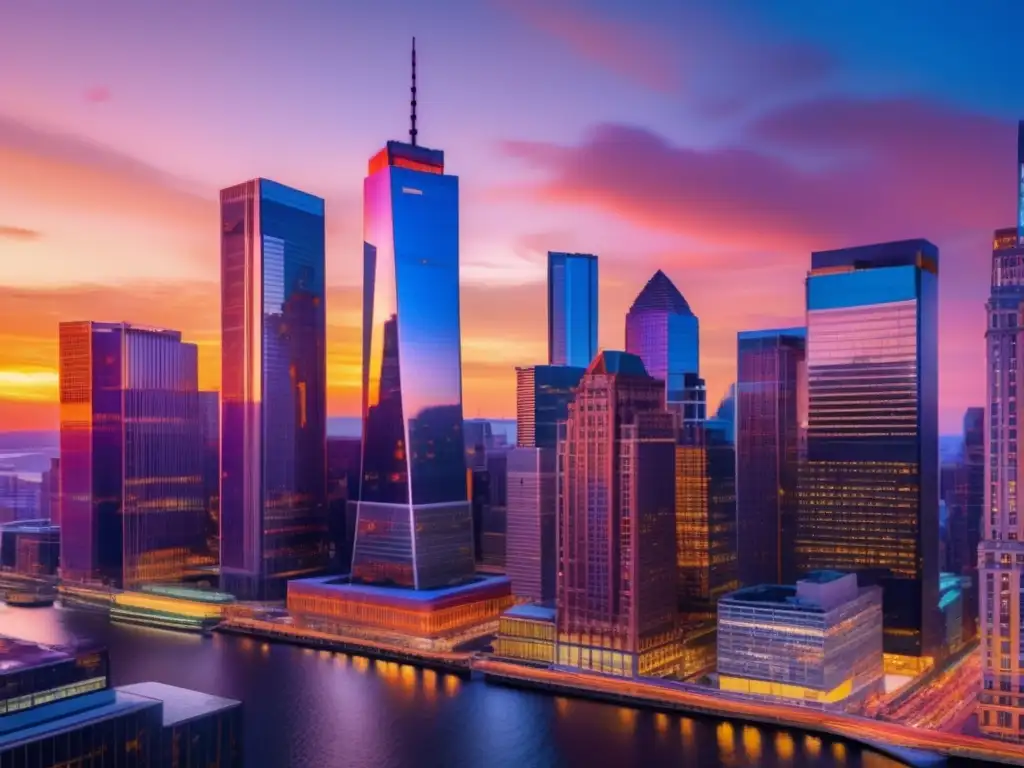 Distrito financiero durante atardecer vibrante Beneficios de la volatilidad en mercados financieros