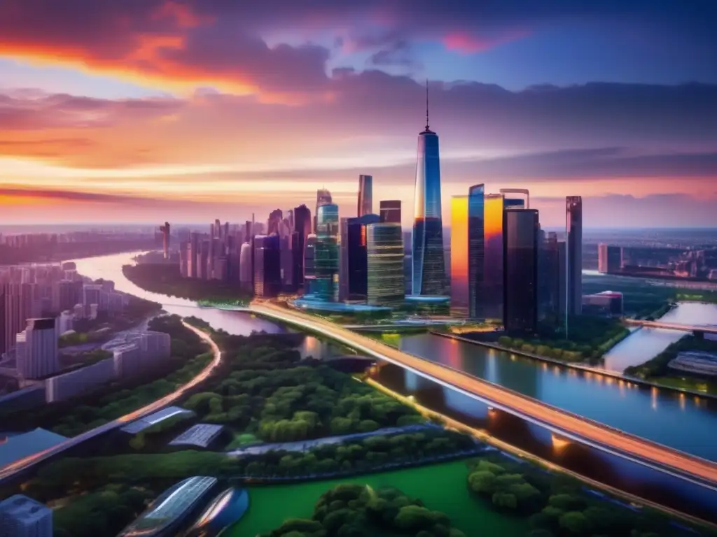 Moderna ciudad al atardecer: inversión inmobiliaria Invertir en bienes raíces con poco dinero: Escena urbana moderna, vibrante y inclusiva
