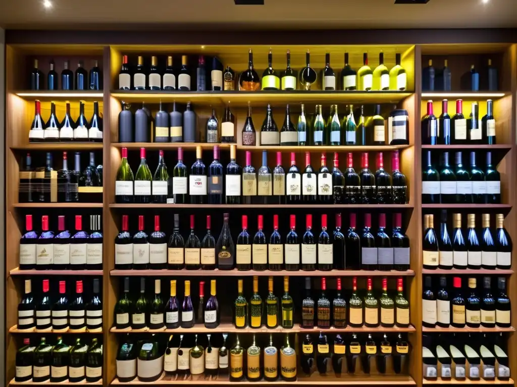 Bodega de vinos: oportunidades de inversión Bodega moderna con botellas de vinos y licores, muestra la volatilidad del mercado y oportunidades de inversión