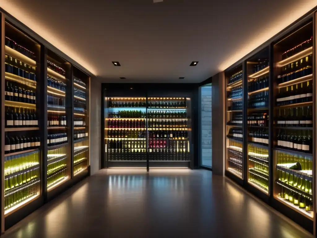 Vinoteca de lujo con botellas de vino organizadas y iluminadas Bodega de vinos de alta gama, potencial revalorización