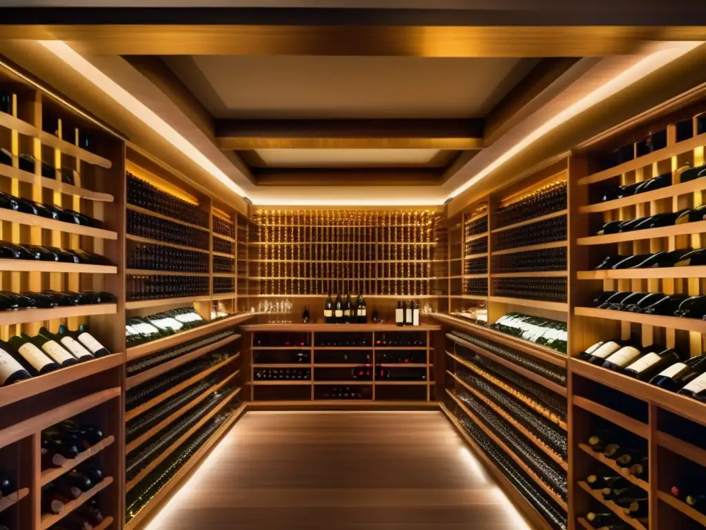Lujosa bodega de vinos con ambiente sofisticado Bodega de vinos lujosa con ambiente dorado