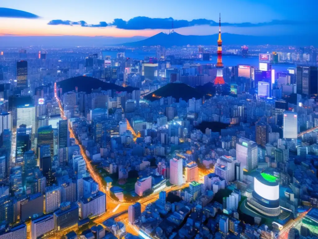 Amanecer de oportunidades en Tokyo Invertir en la Bolsa de Tokio: vista aérea impresionante de la vibrante ciudad de Tokio, Japón