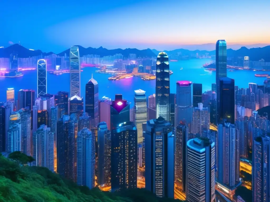 Skyline de Hong Kong al atardecer Bolsa de Hong Kong: conexión China e inversión internacional