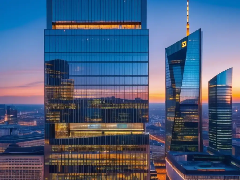 Frankfurt Stock Exchange al atardecer Bolsa de Frankfurt: arquitectura moderna y crecimiento económico