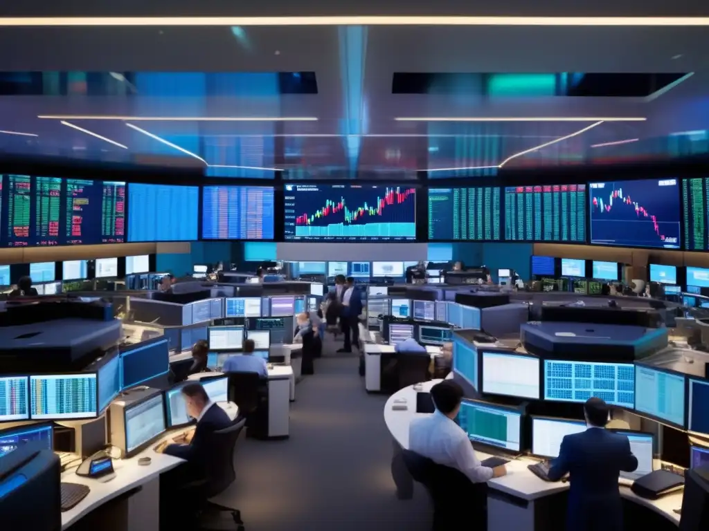 Traders ocupados en piso bursátil Bolsa de valores con traders en acción - Estrategias de inversión a corto plazo