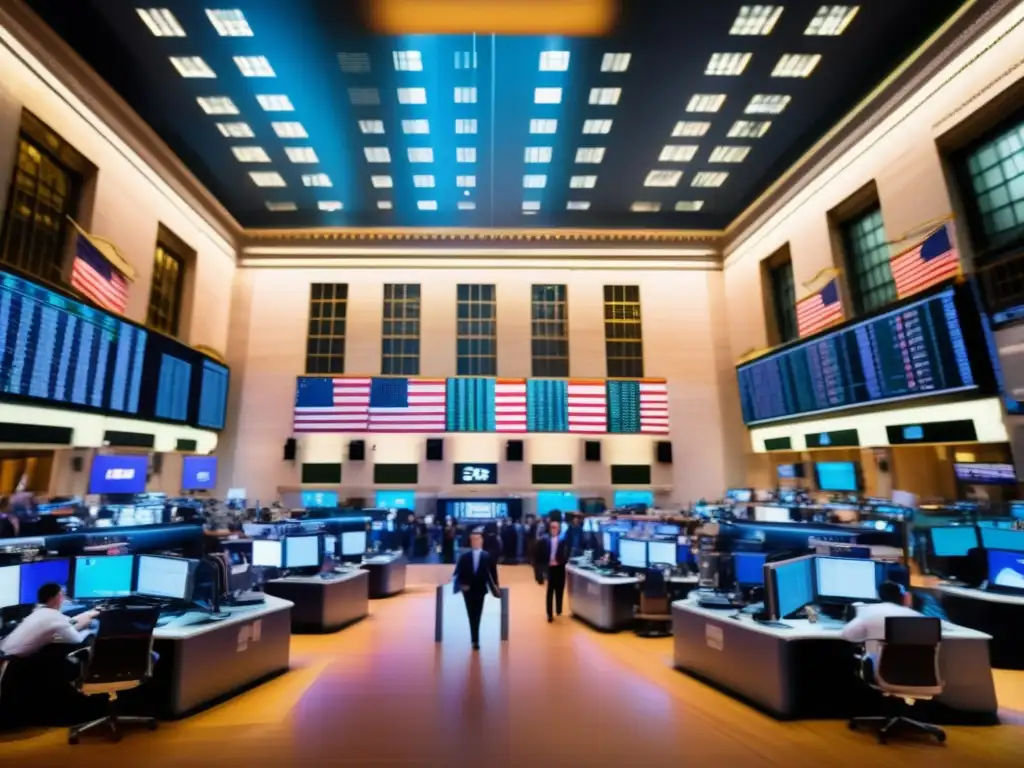 Agitada bolsa de valores NYSE, con traders y datos en tiempo real Bolsas refugio en tiempos de incertidumbre en NYSE