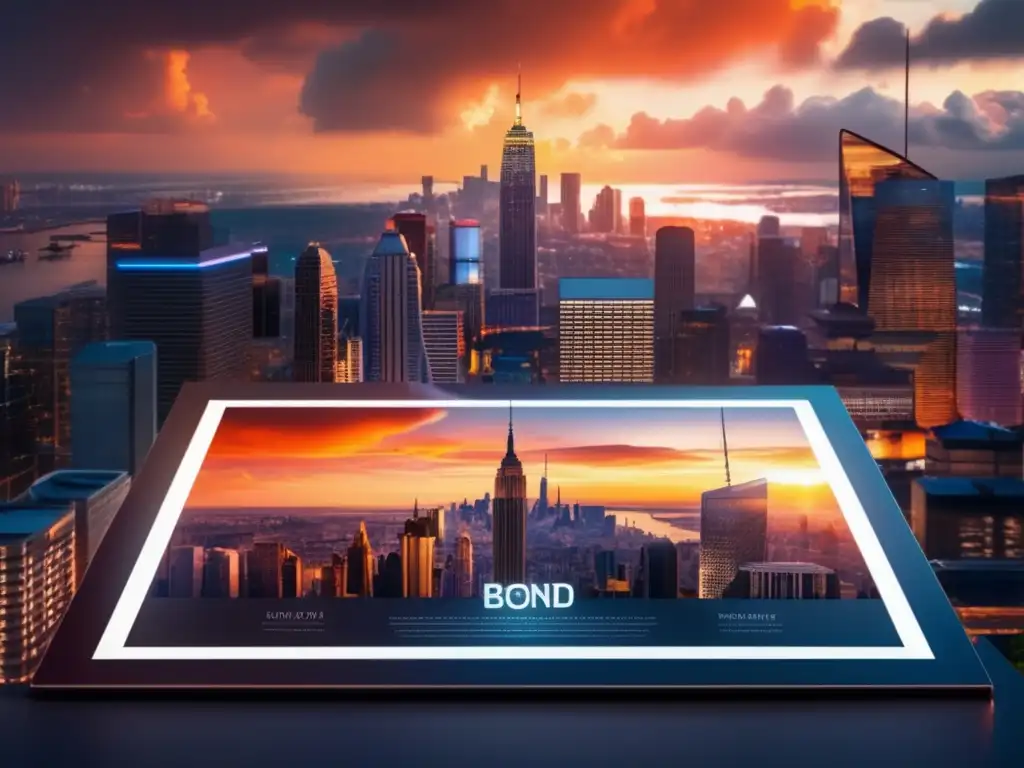 Skyline urbana al atardecer con bono de seguridad Bonos del Tesoro: Beneficios en Turbulencia