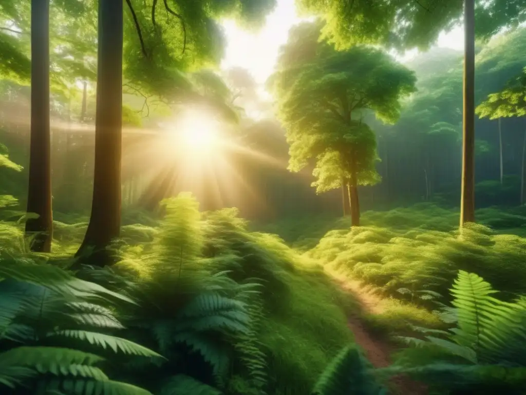 Bosque verde y dorado al atardecer Bonos verdes: Estrategias de inversión con impacto ambiental positivo en bosque de ensueño