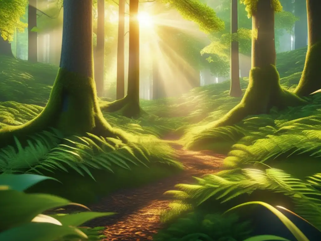 Bosque verde exuberante y vibrante Bonos verdes: imagen detallada de un exuberante bosque verde, resaltando beneficios ambientales y atrayendo inversores conscientes
