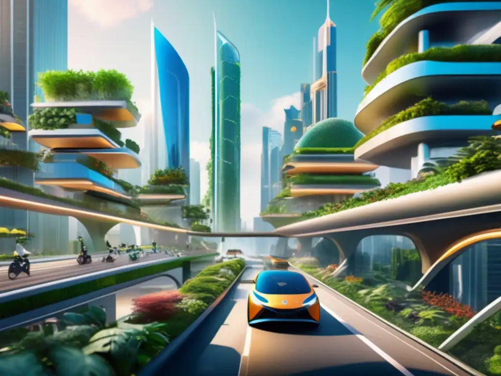 Ciudad futurista sostenible con rascacielos verdes Bonos verdes: inversión sostenible con beneficios urbanos