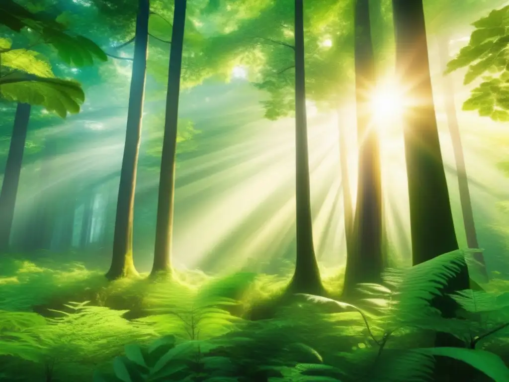 Bosque diverso y vibrante con sol Bosque diverso y próspero, símbolo de la diversificación de inversiones en tiempos de crisis