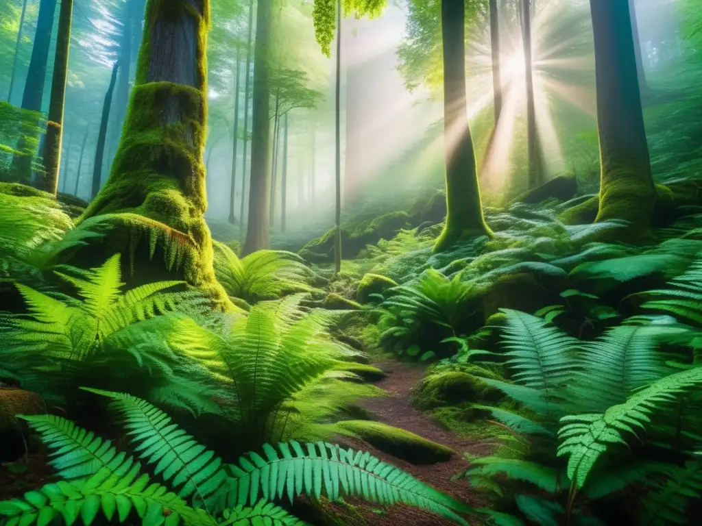 Bosque verde exuberante: belleza y abundancia Un bosque exuberante muestra la belleza y abundancia de la naturaleza