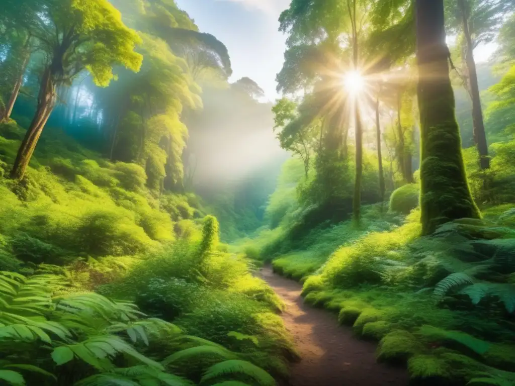 Bosque verde exuberante: preservando la naturaleza Bosque verde con árboles majestuosos y río, resaltando beneficios y rentabilidad de bonos verdes