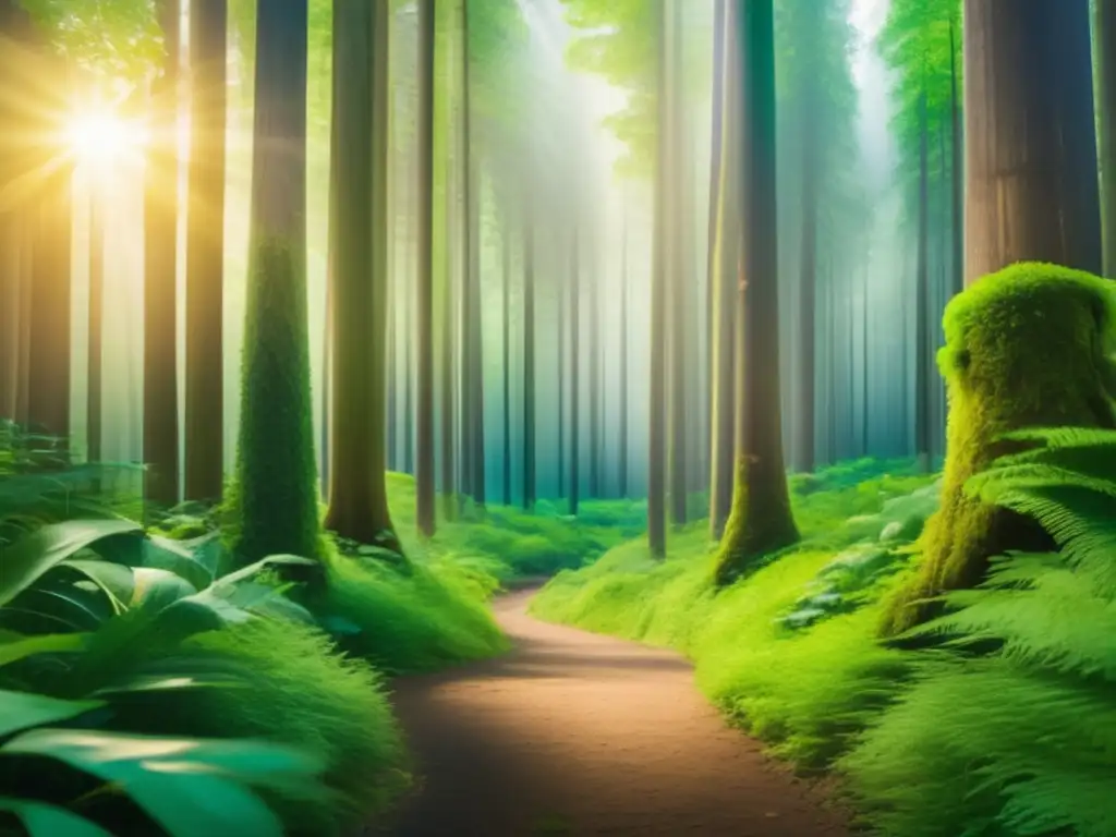 Bosque verde sostenible con certificaciones Bosque verde exuberante con árboles altos y certificaciones de sostenibilidad (110 caracteres)