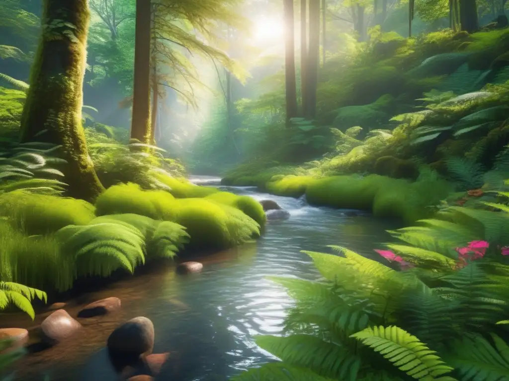 Bosque exuberante: belleza y serenidad Bosque verde exuberante con luz solar filtrándose a través del dosel, destacando la importancia de inversiones sostenibles
