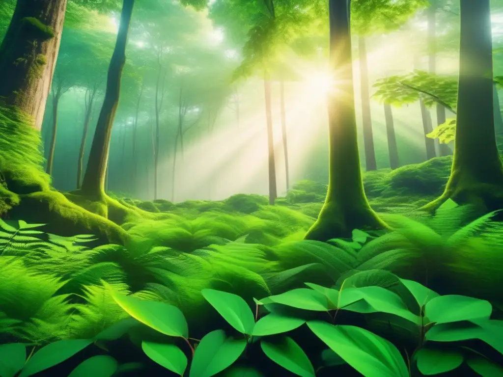 Bosque verde exuberante y detallado - Bosque verde vibrante con árboles altos y detalles ultradetallados