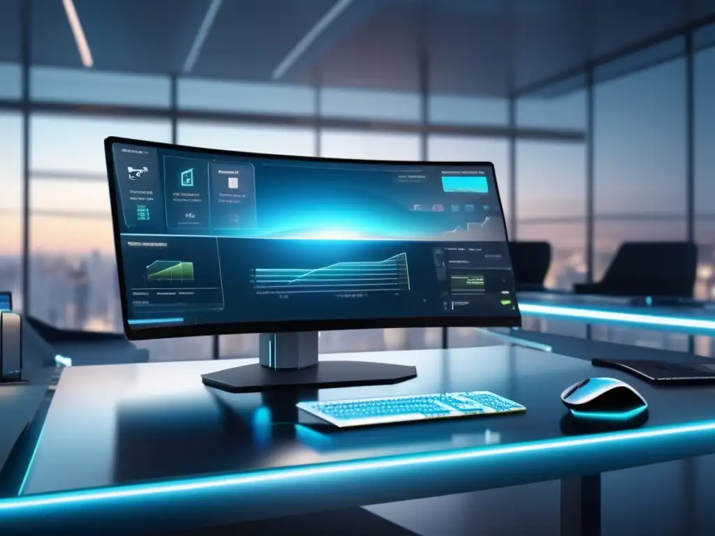 Oficina futurista y sofisticada Bots automatizados para gestionar cartera en un espacio de trabajo futurista y sofisticado