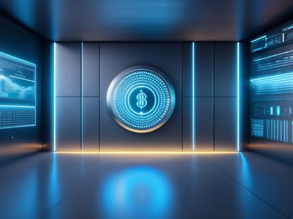 Futuro digital seguro en bóveda de concreto Bóveda digital futurista con medidas de seguridad avanzadas - Tácticas de seguridad para inversiones criptográficas