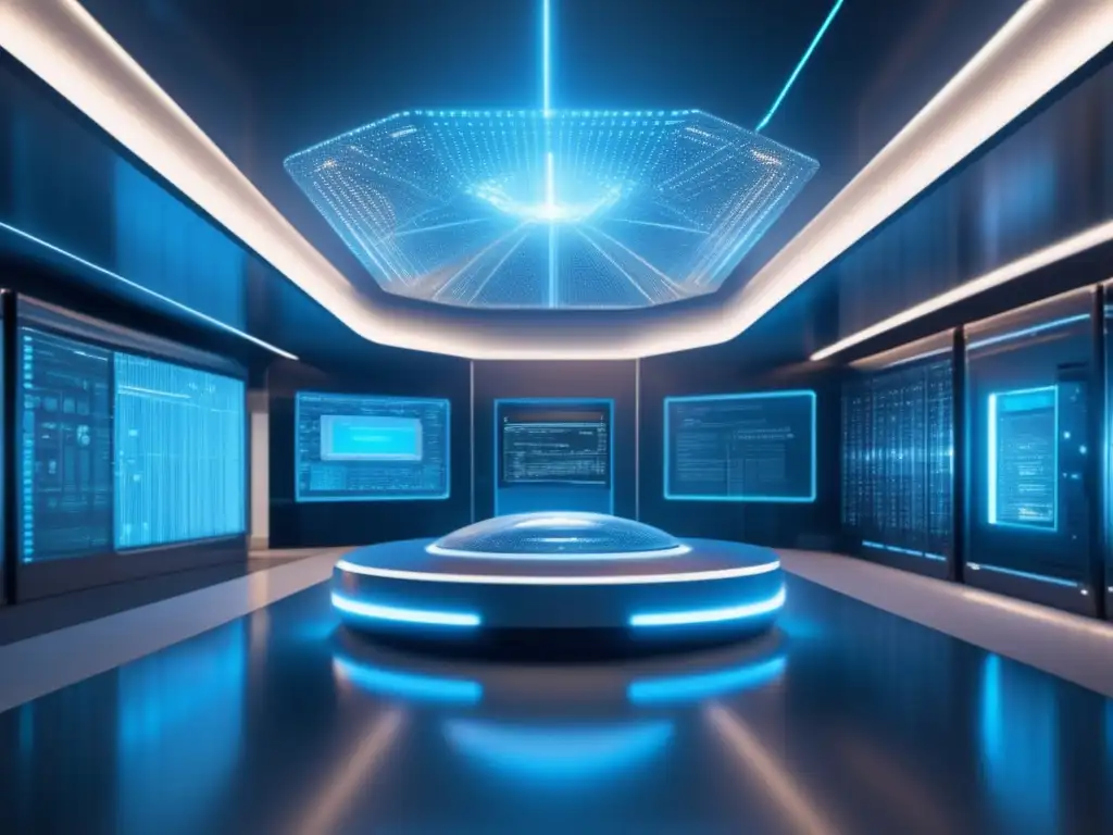 Futuro digital: bóveda cripto Una bóveda digital futurista con seguridad criptográfica cuántica y medidas avanzadas de protección