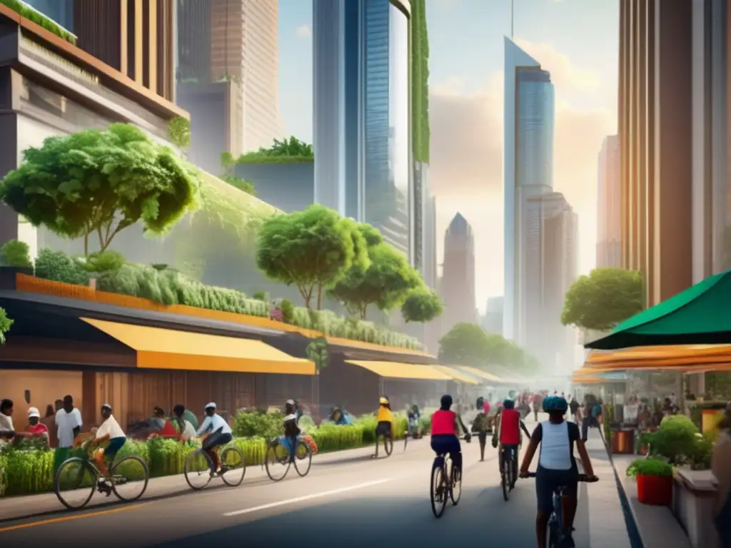 Calle sostenible en ciudad emergente con diversidad y desarrollo Calle sostenible con diversidad y crecimiento en mercados emergentes: Joyas ESG