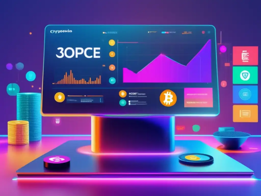 Plataforma futurista de intercambio de criptomonedas Cambio juego criptomonedas: IA, diseño futurista, datos en tiempo real, seguridad mejorada, experiencia óptima