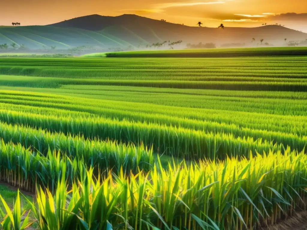 Campo de caña de azúcar al atardecer Campo de caña de azúcar: Beneficios de invertir en azúcar