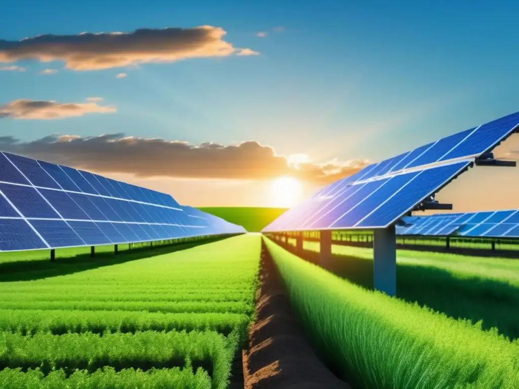 Energía solar: inversión sostenible Campo verde con paneles solares: Guía inversiones sostenibles principiantes