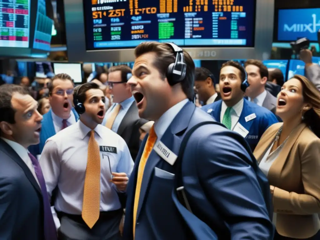 Caos financiero en Wall Street Caos de Wall Street capturado en imagen detallada, reflejando el
