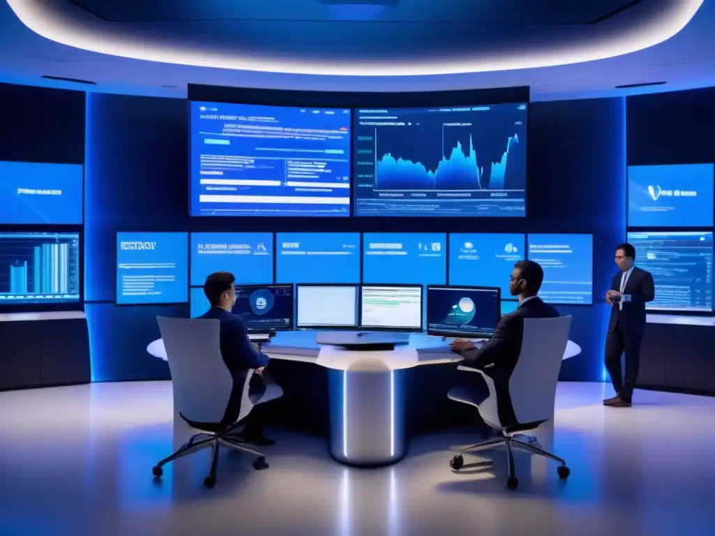 Centro de análisis financiero futurista Centro de análisis financiero futurista con tecnología avanzada y expertos en modelos predictivos de riesgos financieros