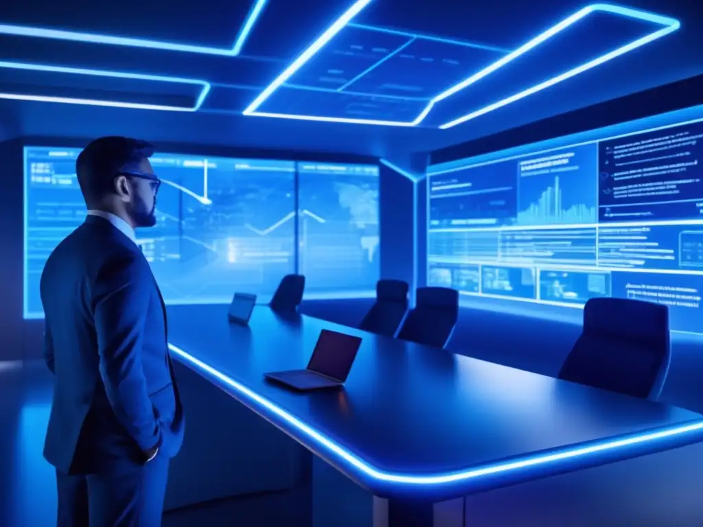 Centro de ciberseguridad futurista Centro de ciberseguridad futurista con experto monitoreando pantallas iluminadas, protección contra cryptojacking