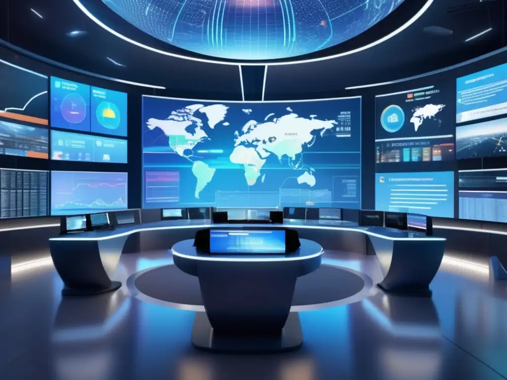 Centro de control financiero futurista con IA avanzada Centro de control financiero futurista con IA para gestión de riesgos financieros