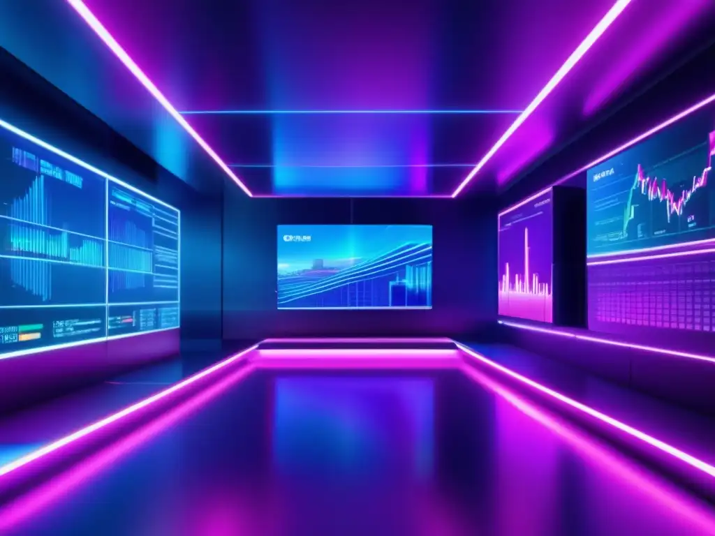 Centro financiero futurista con tecnología de vanguardia Centro de datos financiero futurista con modelos predictivos de riesgos financieros