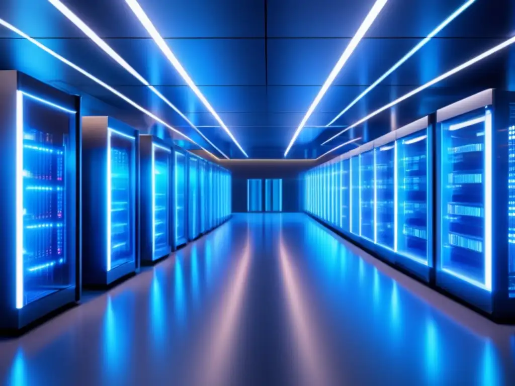 Centro de datos financiero futurista Centro de datos financieros ultradetallado de última generación, con servidores de alta tecnología y pantallas de datos