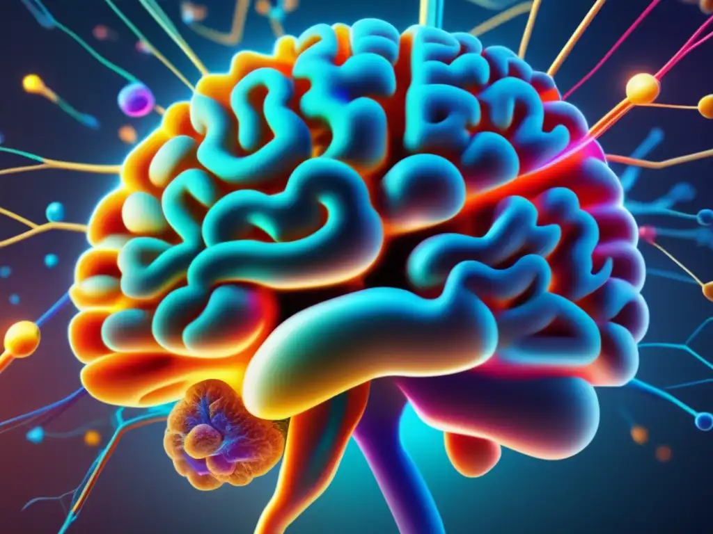 Cerebro humano: complejidad y colorido Ilustración 8k muestra cerebro humano transparente con patrones engañosos en inversiones