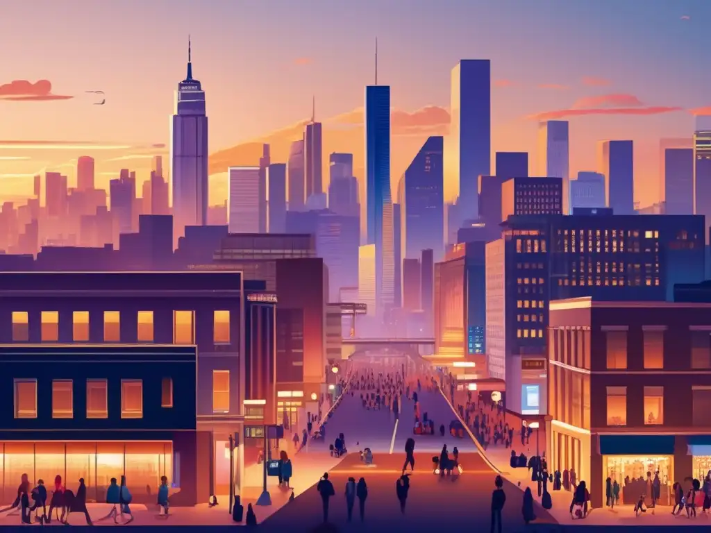 Ciudad vibrante al atardecer Ciudad bulliciosa al atardecer: Inversión Socialmente Responsable en Crisis