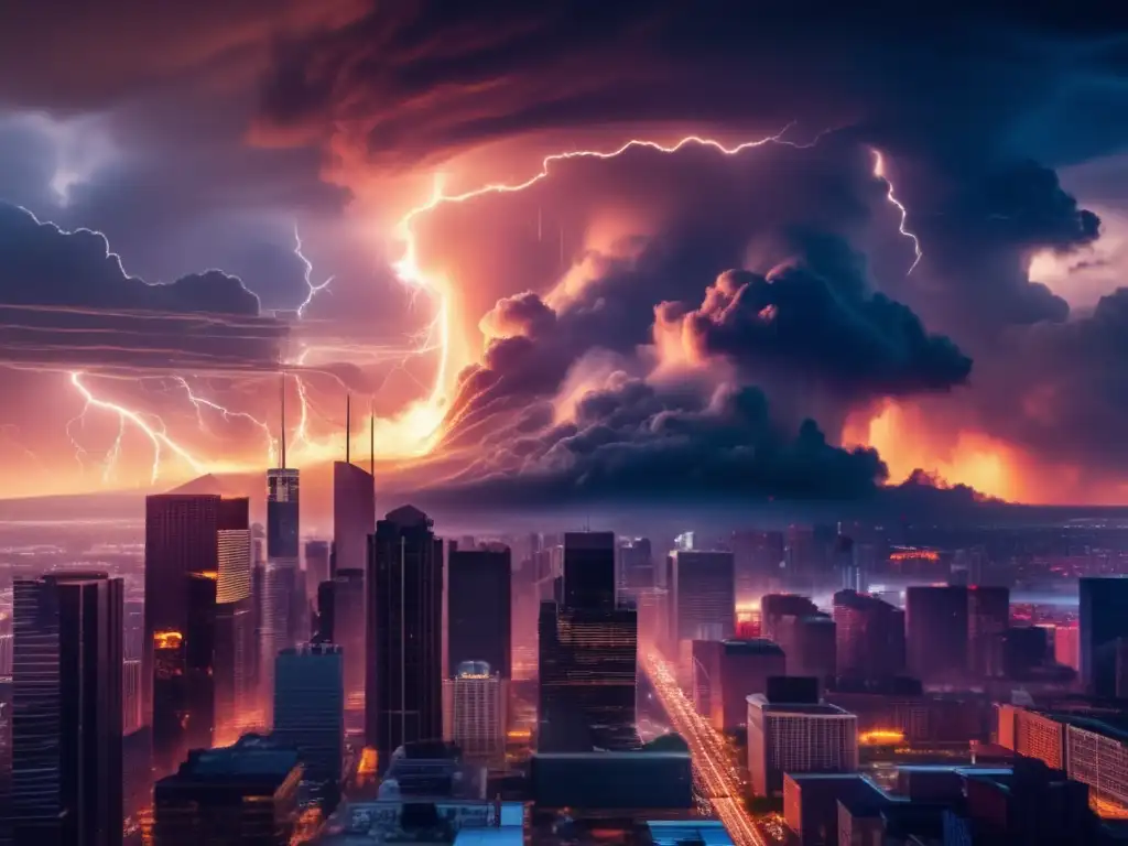 Caos y resiliencia: Ciudad skyline y desastres naturales Ciudad en caos por desastres naturales, estrategias de inversión ante desastres naturales