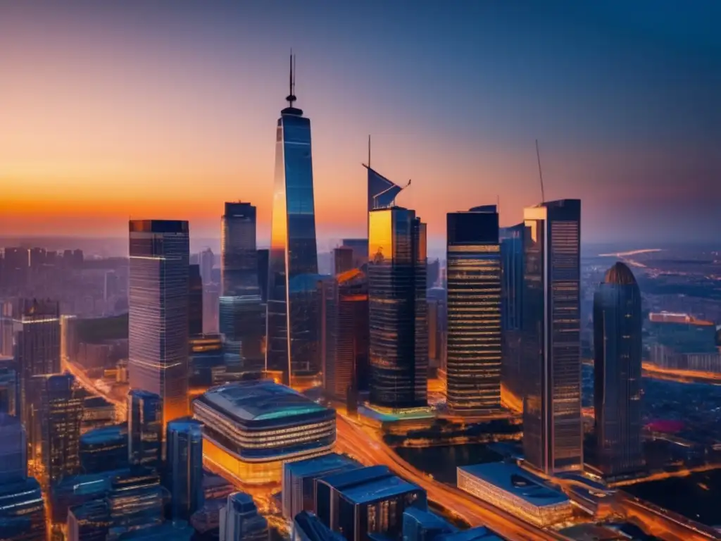 Ciudad vibrante al atardecer Ciudad comercial vibrante - Ciclos mercado propiedades comerciales
