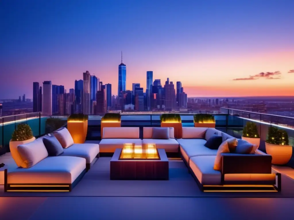 Ciudad moderna al atardecer con profesionales en terraza Ciudad cosmopolita de negocios: inversiones a corto plazo rentables