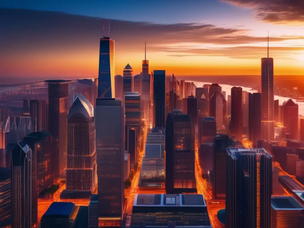 Diversificación de activos en una ciudad al atardecer Ciudad diversa al atardecer, simbolizando estrategias de inversión diversificadas