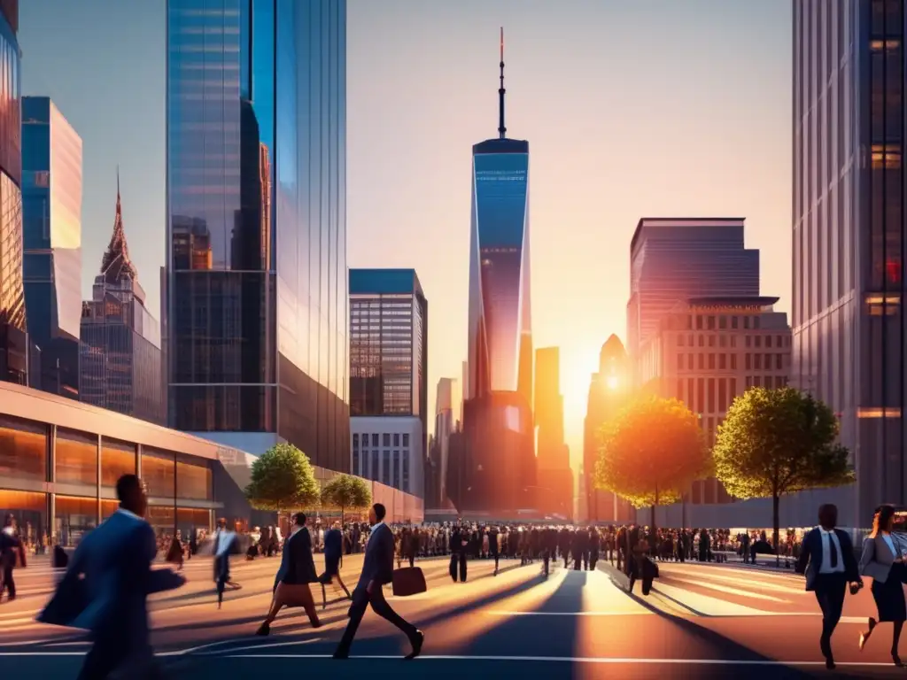 Skyscrapers iluminados al atardecer Ciudad financiera al atardecer: guía inversor ángel startups financiamiento