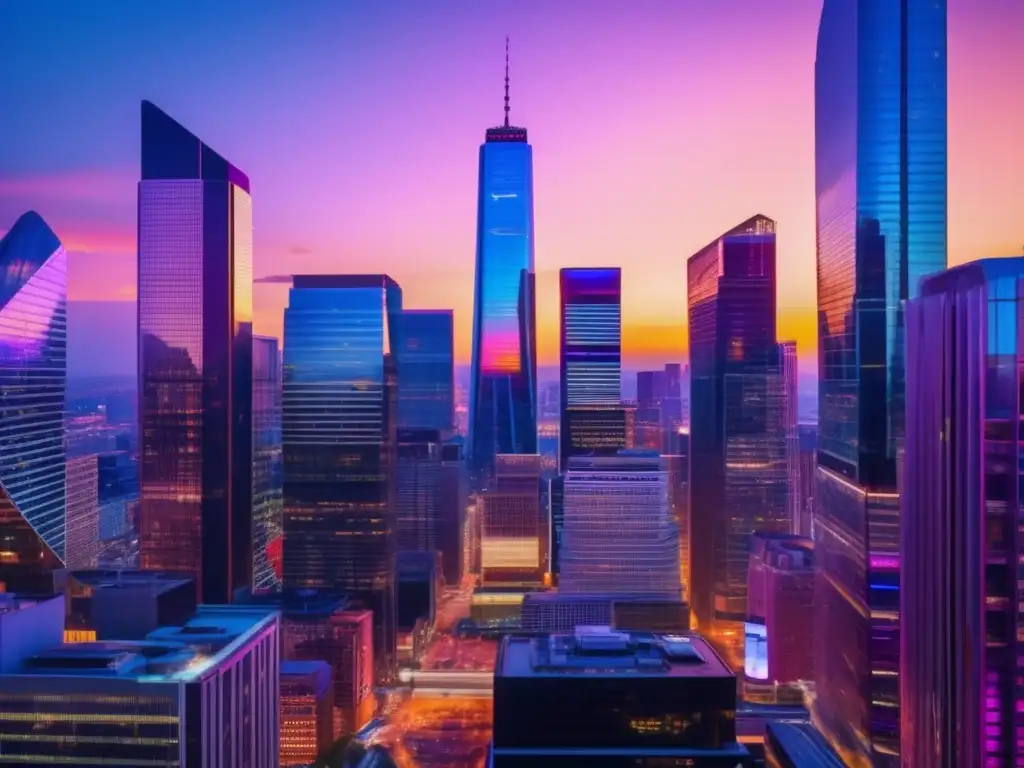 Ciudad moderna y vibrante al atardecer Ciudad financiera próspera con estrategias de inversión a corto plazo