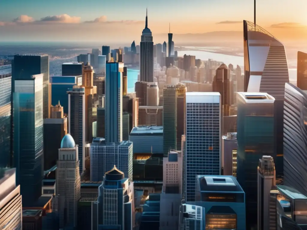 Vista panorámica de una bulliciosa ciudad financiera emergente Ciudad financiera en mercado emergente: Estrategias de inversión en mercados emergentes