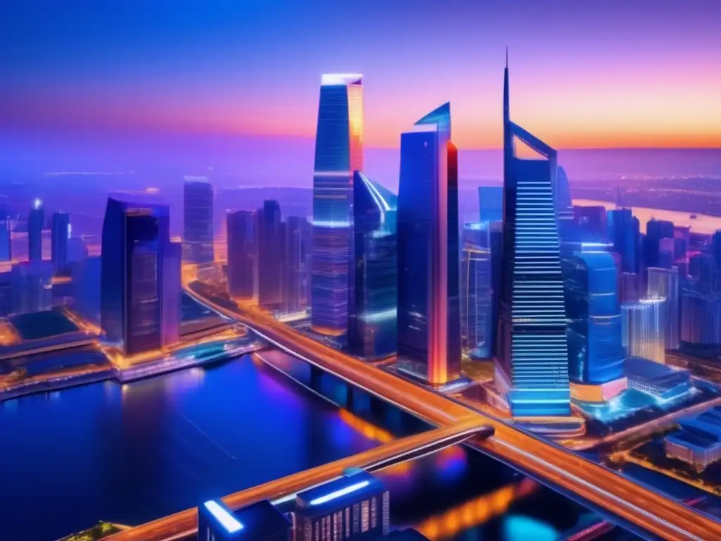 Ciudad financiera moderna al atardecer Ciudad financiera moderna al anochecer
