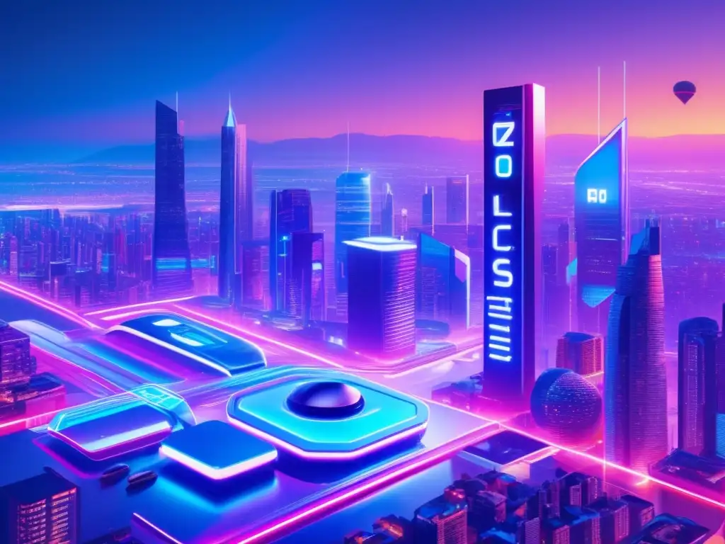 Ciudad futurista con blockchain y criptomonedas Ciudad futurista con BAT: beneficios de invertir en Basic Attention Token (BAT)