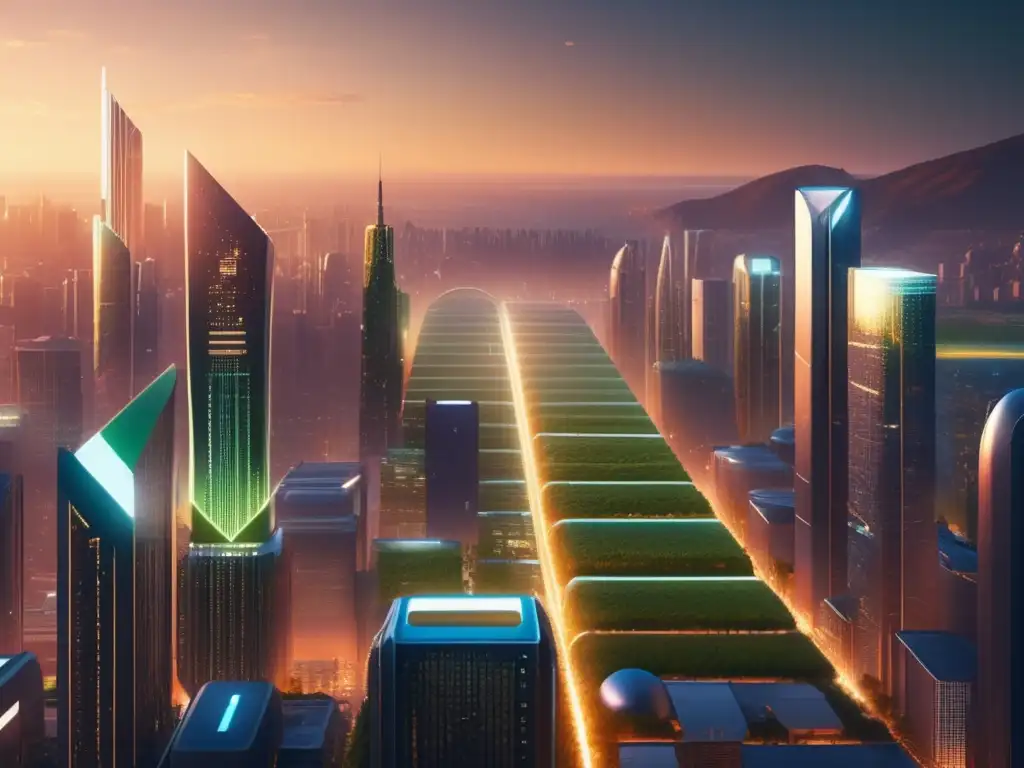 Futuro urbano: tecnología y naturaleza Ciudad futurista con blend de tecnología y naturaleza, preservando capital a largo plazo contra inflación