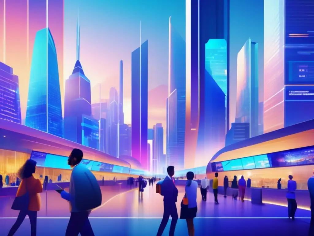 Futurista ciudad inteligente con cooperativas Ciudad futurista con cooperativas en sistema financiero inclusivo