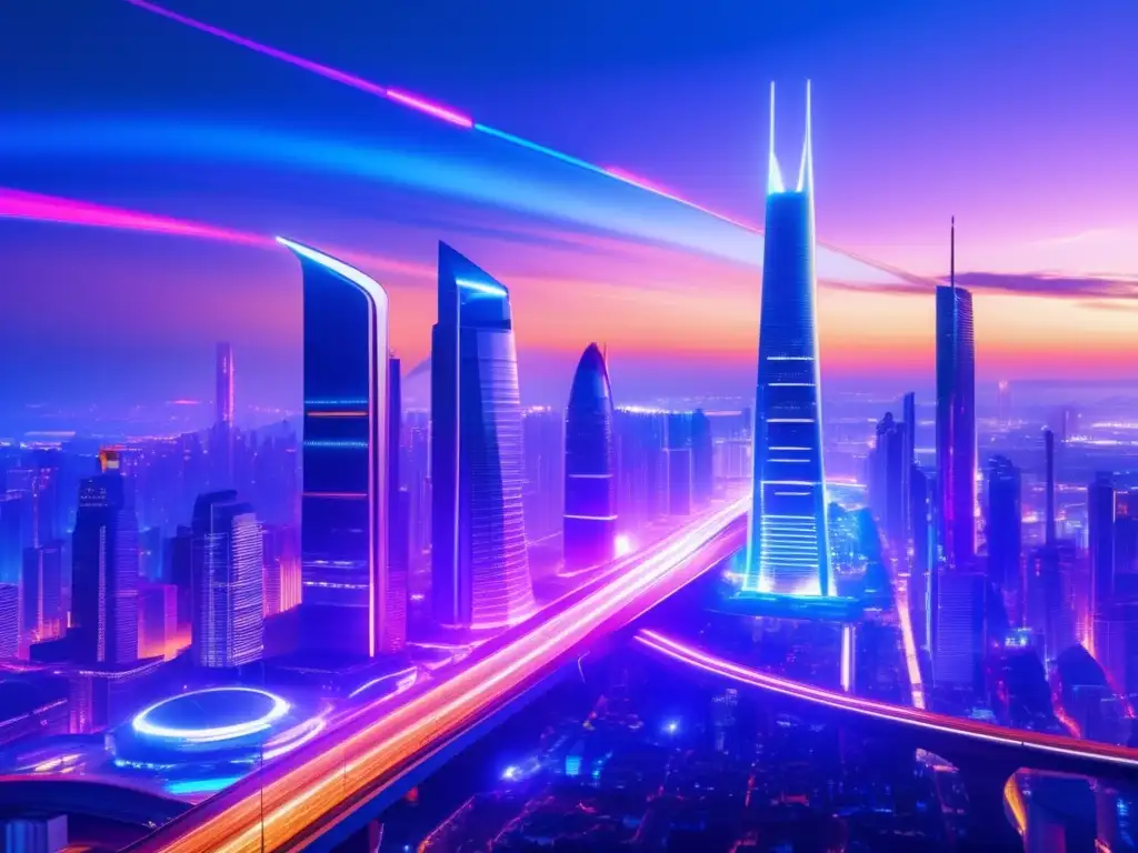 Ciudad futurista iluminada con rascacielos y energía urbana Ciudad futurista en crecimiento, luces vibrantes y ajetreo urbano - Inversiones estratégicas en Asia